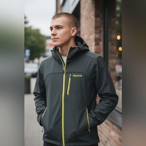 Marmot Moblis Jacket Men’s L Softshell Hooded Stretch Full Zip Outdoor Green